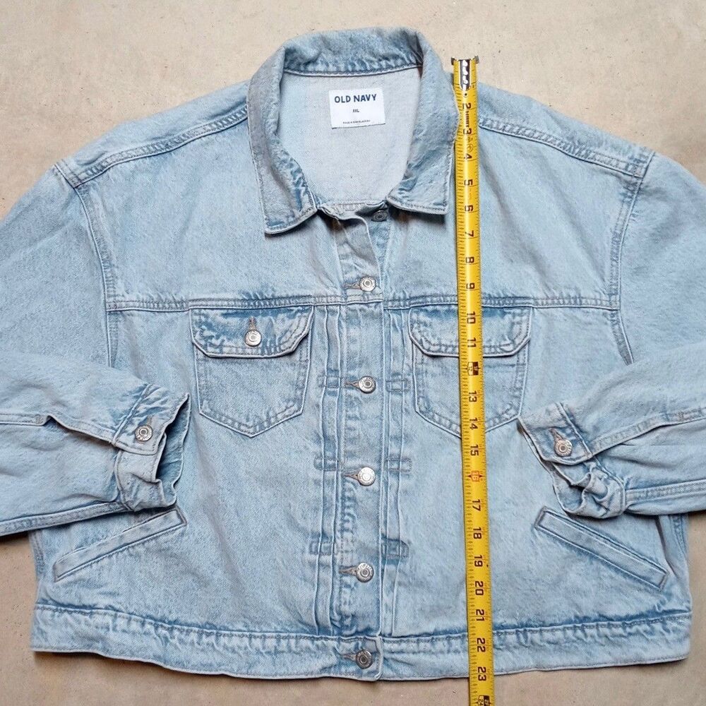 Old Navy Denim Jacket Women XXL Cropped Trucker Biker Grunge Light Wash Jean - Picture 11 of 11